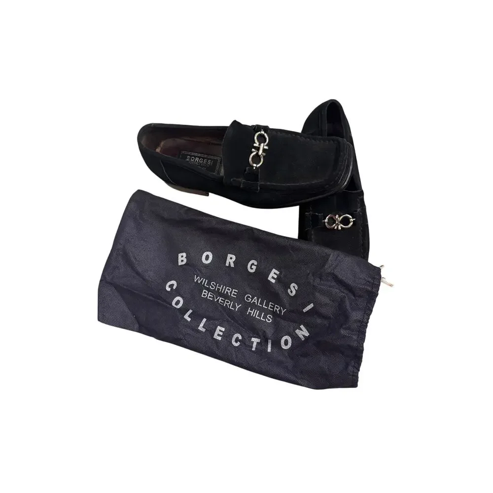 Borgesi Beverly Hills Collection Men's Hand Made Loafers Size 40 Black Suede